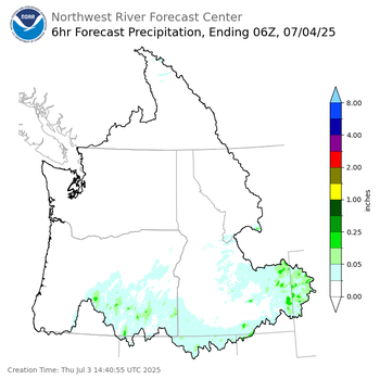 Day 1 (Thursday): 6 Hourly Precipitation Forecast ending Thursday, July 3 at 11 pm PDT