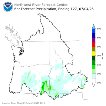 Day 1 (Thursday): 6 Hourly Precipitation Forecast ending Friday, July 4 at 5 am PDT