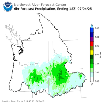 Day 2 (Friday): 6 Hourly Precipitation Forecast  ending Friday, July 4 at 11 am PDT