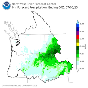 Day 2 (Friday): 6 Hourly Precipitation Forecast  ending Friday, July 4 at 5 pm PDT