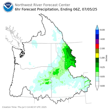 Day 2 (Friday): 6 Hourly Precipitation Forecast  ending Friday, July 4 at 11 pm PDT