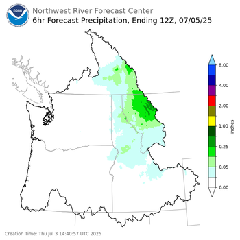 Day 2 (Friday): 6 Hourly Precipitation Forecast  ending Saturday, July 5 at 5 am PDT