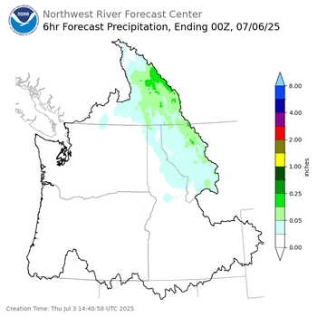 Day 3 (Saturday): 6 Hourly Precipitation Forecast  ending Saturday, July 5 at 5 pm PDT