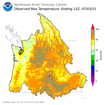 Maximum Temperatures ending Wednesday, July 2 at 9 pm PDT