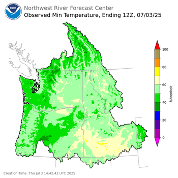 Minimum Temperatures ending Thursday, July 3 at 5 am PDT