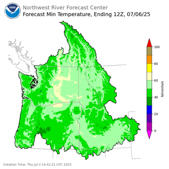 Day 3 (Saturday): Min Temperature Forecast ending Sunday, July 6 at 5 am PDT