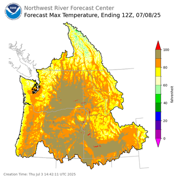 Day 5 (Monday): Max Temperature Forecast ending Tuesday, July 8 at 5 am PDT