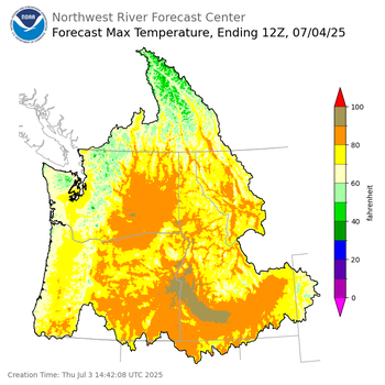 Day 1 (Thursday): Max Temperature Forecast ending Friday, July 4 at 5 am PDT
