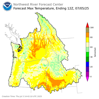 Day 2 (Friday): Max Temperature Forecast ending Saturday, July 5 at 5 am PDT