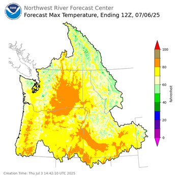 Day 3 (Saturday): Max Temperature Forecast ending Sunday, July 6 at 5 am PDT