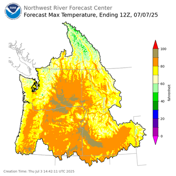 Day 4 (Sunday): Max Temperature Forecast ending Monday, July 7 at 5 am PDT