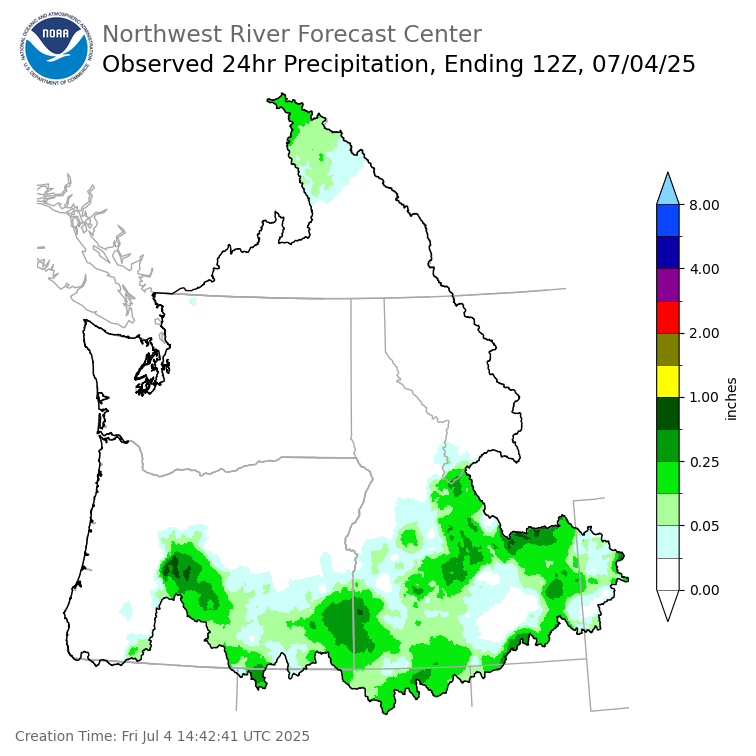 Observed Precipitation ending Friday, July 4 at 5 am PDT