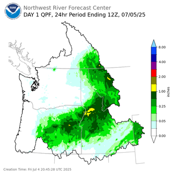 Day 1 (Friday): Precipitation Forecast ending Saturday, July 5 at 5 am PDT