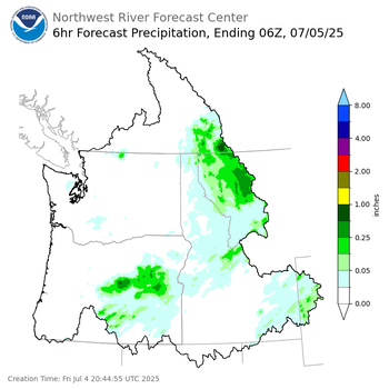 Day 1 (Friday): 6 Hourly Precipitation Forecast ending Friday, July 4 at 11 pm PDT