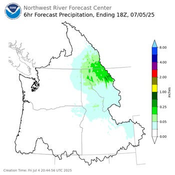 Day 2 (Saturday): 6 Hourly Precipitation Forecast  ending Saturday, July 5 at 11 am PDT