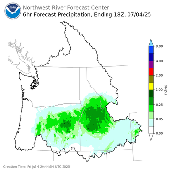 Day 1 (Friday): 6 Hourly Precipitation Forecast ending Friday, July 4 at 11 am PDT