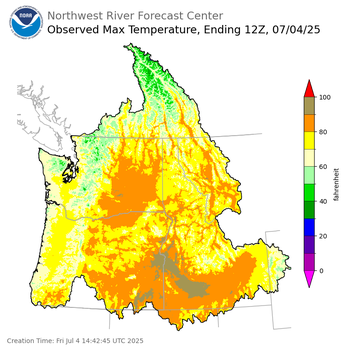 Maximum Temperatures ending Thursday, July 3 at 9 pm PDT