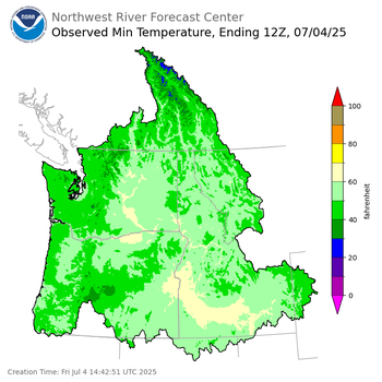 Minimum Temperatures ending Friday, July 4 at 5 am PDT
