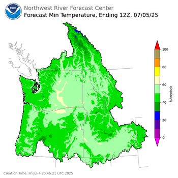 Day 1 (Friday): Min Temperature Forecast ending Saturday, July 5 at 5 am PDT