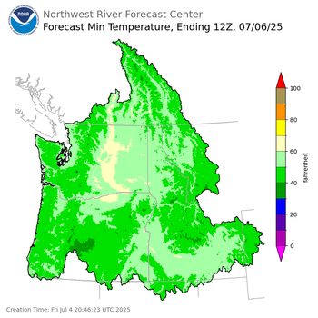 Day 2 (Saturday): Min Temperature Forecast ending Sunday, July 6 at 5 am PDT