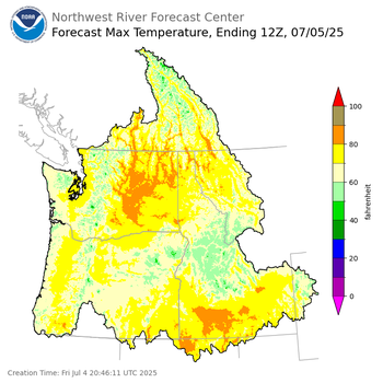 Day 1 (Friday): Max Temperature Forecast ending Saturday, July 5 at 5 am PDT