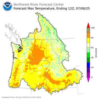 Day 2 (Saturday): Max Temperature Forecast ending Sunday, July 6 at 5 am PDT