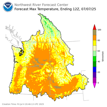 Day 3 (Sunday): Max Temperature Forecast ending Monday, July 7 at 5 am PDT