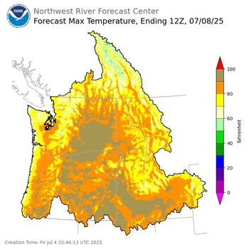 Day 4 (Monday): Max Temperature Forecast ending Tuesday, July 8 at 5 am PDT
