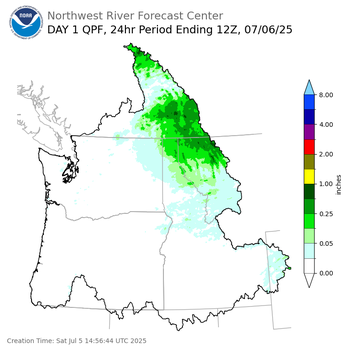 Day 1 (Saturday): Precipitation Forecast ending Sunday, July 6 at 5 am PDT