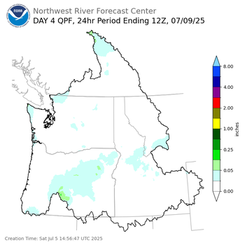 Day 4 (Tuesday): Precipitation Forecast ending Wednesday, July 9 at 5 am PDT