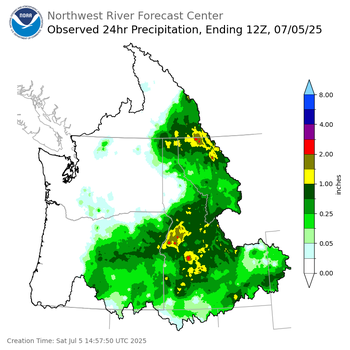 Observed Precipitation ending Saturday, July 5 at 5 am PDT