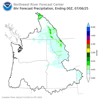 Day 1 (Saturday): 6 Hourly Precipitation Forecast ending Saturday, July 5 at 5 pm PDT