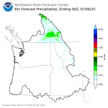 Day 1 (Saturday): 6 Hourly Precipitation Forecast ending Saturday, July 5 at 11 pm PDT