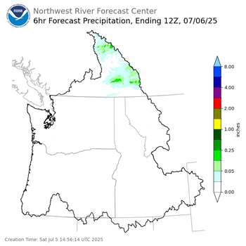 Day 1 (Saturday): 6 Hourly Precipitation Forecast ending Sunday, July 6 at 5 am PDT
