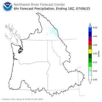 Day 2 (Sunday): 6 Hourly Precipitation Forecast  ending Sunday, July 6 at 11 am PDT