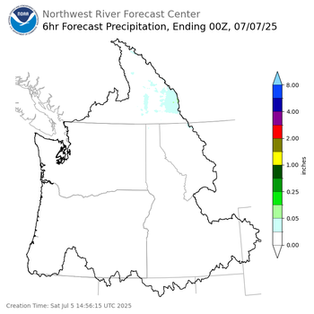 Day 2 (Sunday): 6 Hourly Precipitation Forecast  ending Sunday, July 6 at 5 pm PDT