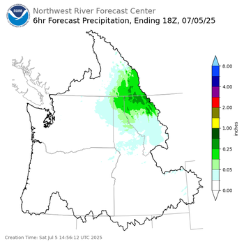 Day 1 (Saturday): 6 Hourly Precipitation Forecast ending Saturday, July 5 at 11 am PDT