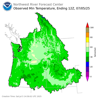Minimum Temperatures ending Saturday, July 5 at 5 am PDT