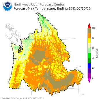 Day 5 (Wednesday): Max Temperature Forecast ending Thursday, July 10 at 5 am PDT