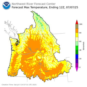 Day 2 (Sunday): Max Temperature Forecast ending Monday, July 7 at 5 am PDT