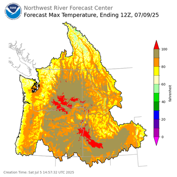 Day 4 (Tuesday): Max Temperature Forecast ending Wednesday, July 9 at 5 am PDT