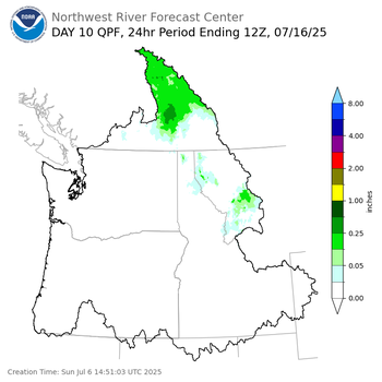 Day 10 (Tuesday): Precipitation Forecast ending Wednesday, July 16 at 5 am PDT