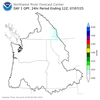 Day 1 (Sunday): Precipitation Forecast ending Monday, July 7 at 5 am PDT
