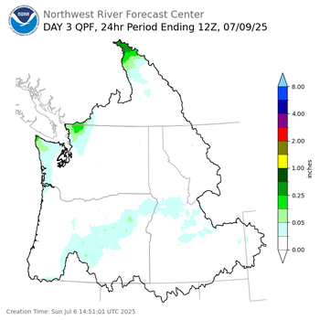 Day 3 (Tuesday): Precipitation Forecast ending Wednesday, July 9 at 5 am PDT
