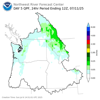 Day 5 (Thursday): Precipitation Forecast ending Friday, July 11 at 5 am PDT