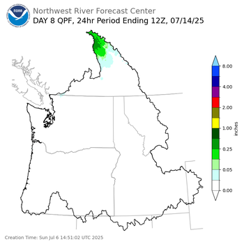 Day 8 (Sunday): Precipitation Forecast ending Monday, July 14 at 5 am PDT