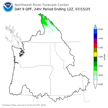 Day 9 (Monday): Precipitation Forecast ending Tuesday, July 15 at 5 am PDT
