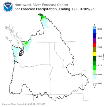 Day 3 (Tuesday): 6 Hourly Precipitation Forecast  ending Wednesday, July 9 at 5 am PDT