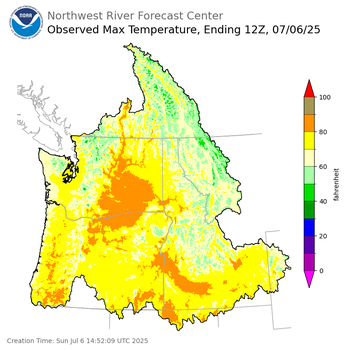 Maximum Temperatures ending Saturday, July 5 at 9 pm PDT