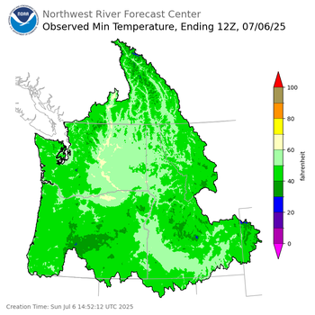 Minimum Temperatures ending Sunday, July 6 at 5 am PDT